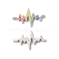 201 Stainless Steel Enamel Connector Charms, Rainbow Color Heartbeat Links, Lead Free & Cadmium Free, Colorful, 16x27x3mm, Hole: 1.6mm(FIND-A029-11P-1)