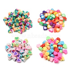Nbeads 200Pcs 4 Style Handmade Polymer Clay Beads, Heart, Mixed Color, 9~10x10~11x4~5mm, hole: 1.2~2mm, 50pcs/style(CLAY-NB0001-65)