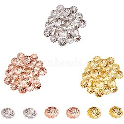 Brass Flower Bead Caps, Mixed Color, 7x2mm, Hole: 1mm, 200pcs/color, 600pcs/box(KK-PH0034-81)