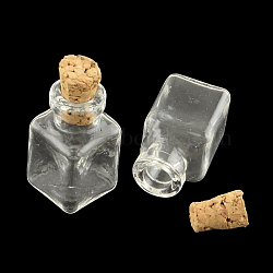 Cuboid Glass Bottle for Bead Containers, with Cork Stopper, Wishing Bottle, Clear, 25x14x14mm, Hole: 6mm, Bottleneck: 9.5mm in diameter, Capacity: 2ml(0.06 fl. oz)(X-AJEW-R045-05)