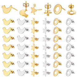 DICOSMETIC 16Pairs 4 Style Moon & Star 304 Stainless Steel Stud Earring Findings, with 8Pair 2 Style Ring Shape 201 Stainless Steel Stud Earring Findings, with 304 Stainless Steel Pin, Golden & Stainless Steel Color, 10.5~14.5x8.5~10.5x0.5~1mm, 4pairs/style(STAS-DC0002-11)