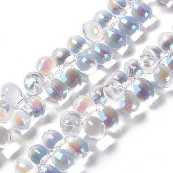 Electroplate Glass Beads Strands, Top Drilled Beads, AB Color Plated, Teardrop, AB Color Plated, 13.5x9.5mm, Hole: 0.9mm, about 120pcs/strand, 23.23''(59cm)(X-EGLA-L031-AB01)