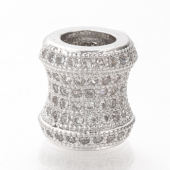 Brass Micro Pave Cubic Zirconia European Beads, Large Hole Beads, Vase, Platinum, 9x9mm, Hole: 4.5mm
