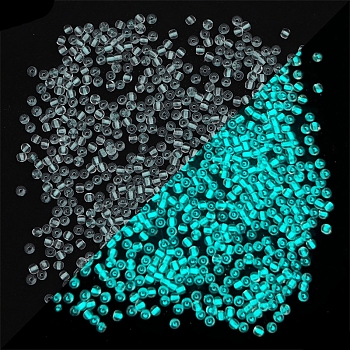 8/0 Luminous Glass Seed Beads, Inside Colours, Glow in the Dark Round Beads, Sky Blue, 3mm, Hole: 1mm, about 220Pcs/bag
