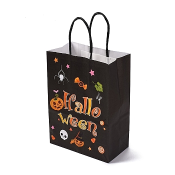 Halloween Theme Happy Halloween Printed Paper Gift Tote Bags, Shopping Bags with Paper Twine Handles, Rectangle, Black, 20.7x14.9x0.15cm, Unfold: 8.1x14.8x20.7cm