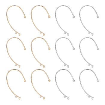 12Pcs 2 Colors Brass Ear Cuff Findings, Climber Wrap Around Non-piercing Earring Findings with Double Horizontal Loops, Mixed Color, 53x31.5x4mm, Hole: 1.4mm, 6pcs/color