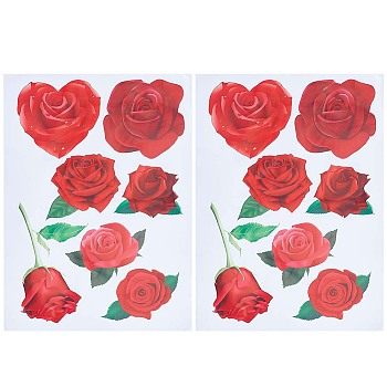 PVC Waterproof Rose Stickers, Self-adhesive Decals for Car Decorations, Red, 215x309x0.2mm, Stickers: 62~157x84x114mm