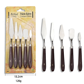 5Pcs Painting Knife Sets, Painting Scraper, Stainless Steel Palette Knife, Painting Art Spatula with Wood Handle, Art Painting Knife Tools for Oil Canvas Acrylic Painting, Coconut Brown, 16.5~23cm