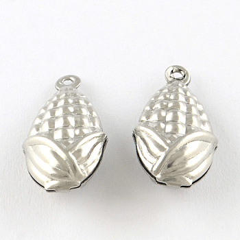 Corn 201 Stainless Steel Pendants, Smooth Surface, Hollow, Stainless Steel Color, 19x10x6.5mm, Hole: 1mm