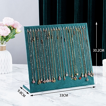 Velvet Necklace Organizer Display Stands for 24 Necklaces, Jewelry Display Rack for Necklaces, Rectaangle, Teal, 9.8x33x30.2cm