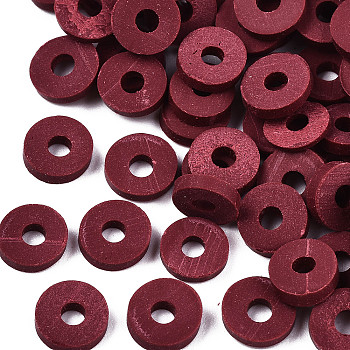 Handmade Polymer Clay Beads, for DIY Jewelry Crafts Supplies, Disc/Flat Round, Heishi Beads, Dark Red, 8x1mm, Hole: 2mm, about 650pcs/50g