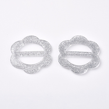 Resin Buckle Clasps, For Webbing, Strapping Bags, Garment Accessories, Flower, Silver, 50.5x47x4mm, Hole: 12.5x29mm