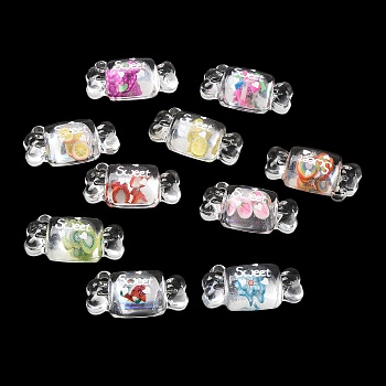 Transparent Resin Pendants, Glitter Candy Charms with Polymer Clay Inside, Mixed Color, 32x26x10mm, Hole: 2mm