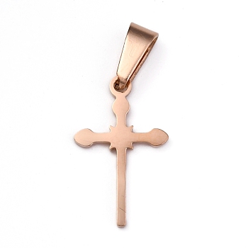 304 Stainless Steel Pendants, Cross, Rose Gold, 20x12.2x1.2mm, Hole: 3.5x7mm