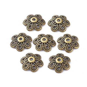 Tibetan Style Alloy Bead Caps, Cadmium Free & Nickel Free & Lead Free, Antique Bronze, 12.5x12.5x4mm, Hole: 1.5mm