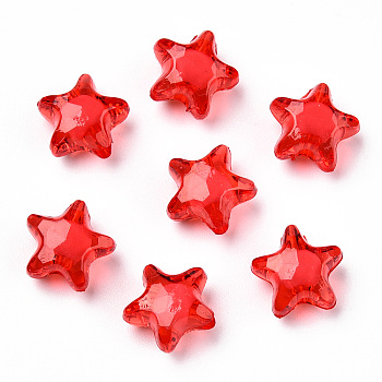 Transparent Acrylic Beads, Bead in Bead, Star, Red, 12x11x8mm, Hole: 2mm, about 1200pcs/500g