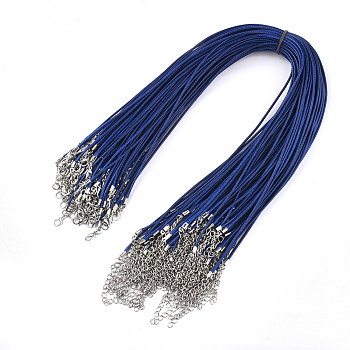Waxed Cord Necklace Making, with Zinc Alloy Lobster Clasps, Platinum, Dark Blue, 17.8 inch~18 inch(45.5~46cm), 2mm