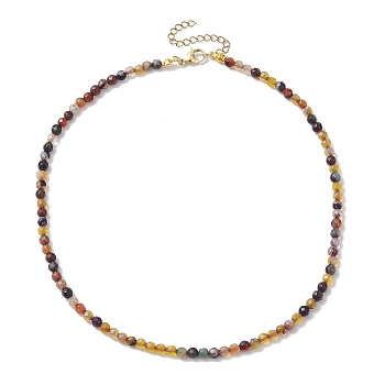 Faceted Round Natural Agate(Dyed & Heated) Beaded Necklaces for Women, Coconut Brown, 15.94 inch(40.5cm)