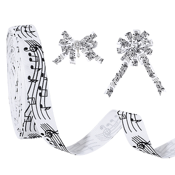 Polyester Ribbons, Musical Note, White, 5/8 inch(16mm), about 20.00 Yards(18.29m)/Roll