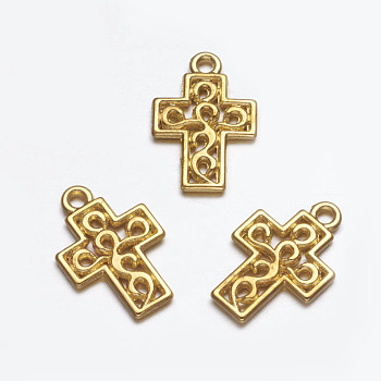 Tibetan Style Alloy Pendants, Lead Free & Cadmium Free, Cross, Golden, 18x12x2mm, Hole: 1mm