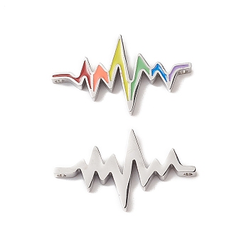 201 Stainless Steel Enamel Connector Charms, Rainbow Color Heartbeat Links, Lead Free & Cadmium Free, Colorful, 16x27x3mm, Hole: 1.6mm
