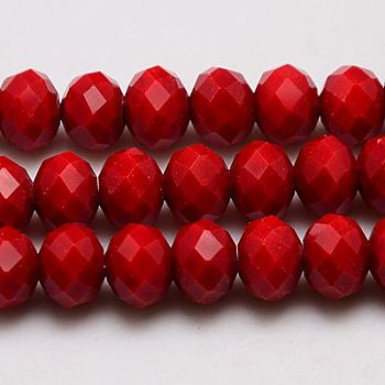 Imitation Jade Glass Bead Strands, Faceted, Rondelle, Crimson, 10x8mm, Hole: 1mm, about 66pcs/strand, 21.2 inch