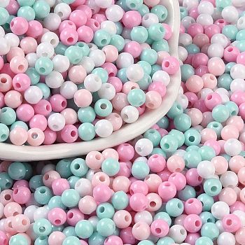 Opaque Acrylic Beads, Round, Pink, 4mm, Hole: 1.2mm