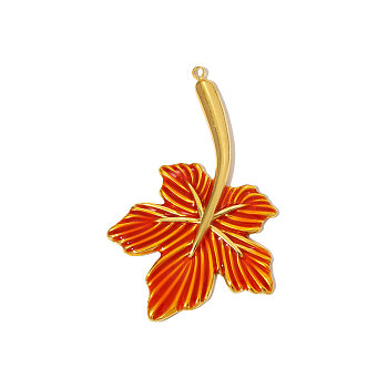 Autumn 304 Stainless Steel Enamel Pendants, Maple Leaf Charms, Real 18K Gold Plated, Ion Plating(IP), Red, 45x30mm