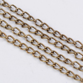 Iron Twisted Chains, Unwelded, Antique Bronze Color, Size: Chains: about 3.7mm long, 2.5mm wide, 0.7mm thick