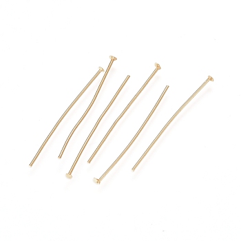 304 Stainless Steel Flat Head Pins, Real 24K Gold Plated, 22 Gauge, 30x0.6mm, Head: 1.4mm