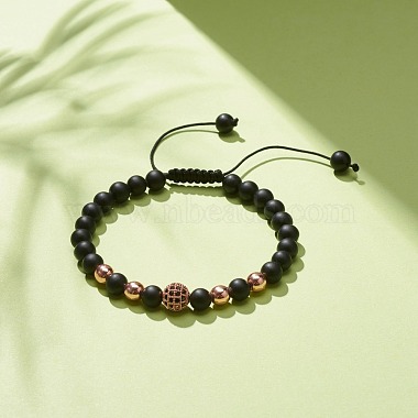 4Pcs 4 Color Natural Obsidian & Synthetic Hematite Braided Bead Bracelet with Cubic Zirconia(BJEW-JB08117)-4