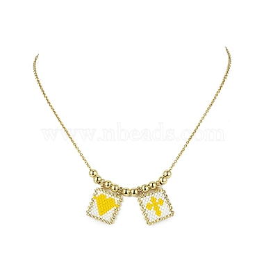Rechteckige Halskette mit Anhänger aus Glasperlen und Kreuz und Herz(NJEW-MZ00015-01)-4