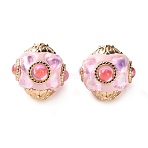 Handmade Polymer Clay Indonesia Beads, Round, with Alloy Core & Resin Rhinestone, Light Gold, 19~21x20mm, Hole: 1.6mm(IPDL-H001-17KCG)