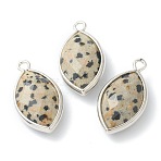 Natural Dalmatian Jasper Pendants, with Platinum Brass Edge, Faceted, Horse Eye, 22x12x5.5mm, Hole: 1.8mm(G-B009-01P-B)