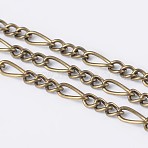 Iron Handmade Chains Figaro Chains Mother-Son Chains, with Spool, Unwelded, Antique Bronze, Mother Link: 3.5x7mm, 1mm thick, Son Link: 3x4mm, 0.83mm thick(X-CHSM005Y-AB)