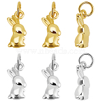 12Pcs 2 Colors Brass Charms, Rabbit, with Jump Ring, Long-Lasting Plated, Lead Free & Nickel Free & Cadmium Free, Mixed Color, 13x6x4.5mm, Jump Ring: 5x1mm, 3.5mm Inner Diameter, 6pcs/color(KK-BBC0017-98)