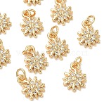 SHEGRACE Brass Micro Pave Cubic Zirconia Pendants, Cadmium Free & Nickel Free & Lead Free, Sun Charms, Clear, Real 18K Gold Plated, 10.5x7.5x2mm, Hole: 2.5mm(XGRQ3D261-459G)