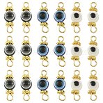 20Pcs Resin Evil Eye Round Bead with 304 Stainless Steel Connector Charms, Golden, Mixed Color, 15.5mm, Hole: 2mm(PALLOY-FS00071-02)