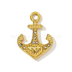304 Stainless Steel Rhinestone Pendants, Anchor Charms, Ion Plating(IP), Real 18K Gold Plated, Crystal, 18x14mm(STAS-OY003-91G)