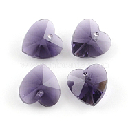 Transparent Glass Heart Pendants, Faceted, DarkSlate Blue, 14x14x8mm, Hole: 1.5mm(GLAA-R082-16)