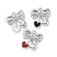 Rack Plating Alloy Enamel Pendants, Bowknot with Heart Charms, Mixed Color, 19.5x19x3.5mm, Hole: 2mm(PALLOY-D007-05P)