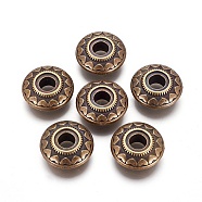 CCB Plastic Beads, Rondelle with Heart, Antique Bronze, 25x10mm, Hole: 7.5~8mm(CCB-G006-107AB)