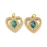 Valentine's Day Brass Micro Pave Cubic Zirconia with Synthetic Opal Pendants, with Jump Ring, Flat Round, Real 18K Gold Plated, 18.5x18x3.5mm(KK-D096-02F-G)