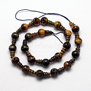 Natural Tiger Eye 3-Hole Guru Bead Strands, for Buddhist Jewelry Making, T-Drilled Beads, 16.5~18mm, Hole: 2~3mm, 2pcs/set, 10sets/strand, 6.5 inch(G-K149-08)