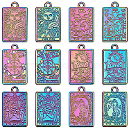 12Pcs 6 Style Rack Plating Rainbow Color Alloy Pendants, Cadmium Free & Nickel Free & Lead Free, Tarot Charms, 23.5x14.5x1.5mm, Hole: 1.8mm, 2pcs/style(FIND-CA0004-52)