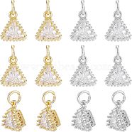 SUPERFINDINGS 12Pcs 2 Colors Brass Clear Cubic Zirconia Pendants, Long-Lasting Plated, Triangle, Mixed Color, 10x9x5.5mm, Hole: 3.4mm, 6pcs/color(ZIRC-FH0001-13)