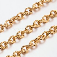 Aluminium Cable Chains, Textured, Unwelded, Oval, Gold, 7x6x1.5mm(X-CHA-K16303-29)