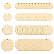 120Pcs 4 Style 201 Stainless Steel Laser Cut Charms, Blank Stamping Tag, Flat Round, Golden, 6~12x1mm, Hole: 1.2~1.4mm, 30pcs/style(STAS-BC0003-72)