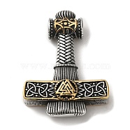 Viking 304 Stainless Steel Pendants, Thor's Hammer with Valknut Charm, Antique Silver & Golden, 46.5x34x10.5mm, Hole: 5mm(STAS-Z059-03AS)