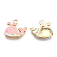 Alloy Charms, with Enamel, Whale, Light Gold, Pink, 14x15x2mm, Hole: 1.8mm(ENAM-S119-040D)